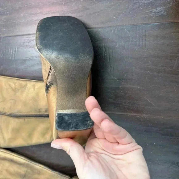 Y2K vintage leather gold and black washed heeled booties 38 - Picture 5 of 8